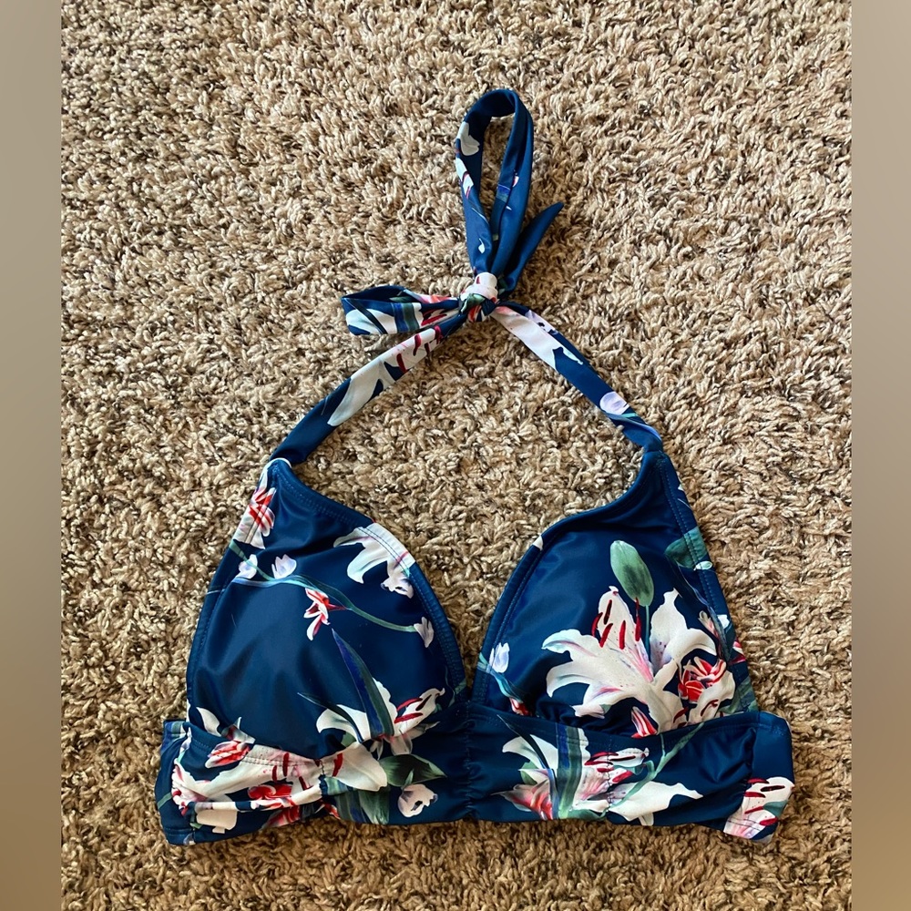 Navy Blue Floral Bikini Top - Size Small
